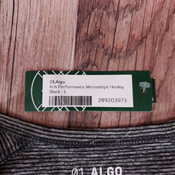 NWT 01.ALGO Mens Large Kris Performance Microstripe Henley Stitch Fix Gray Black - Picture 7 of 12